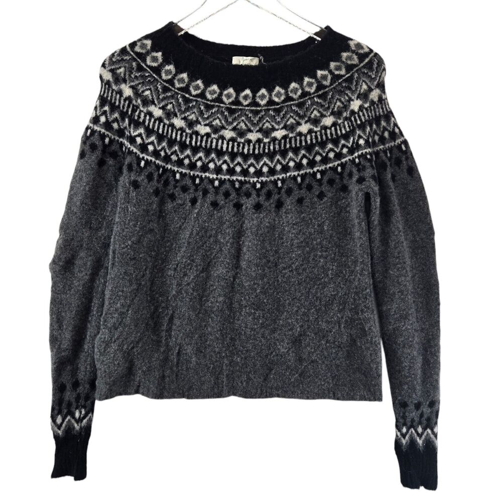 Joie‎ Fair Isle Sweater Womens Small XS Wool Alpaca Black Gray White Preppy Prep